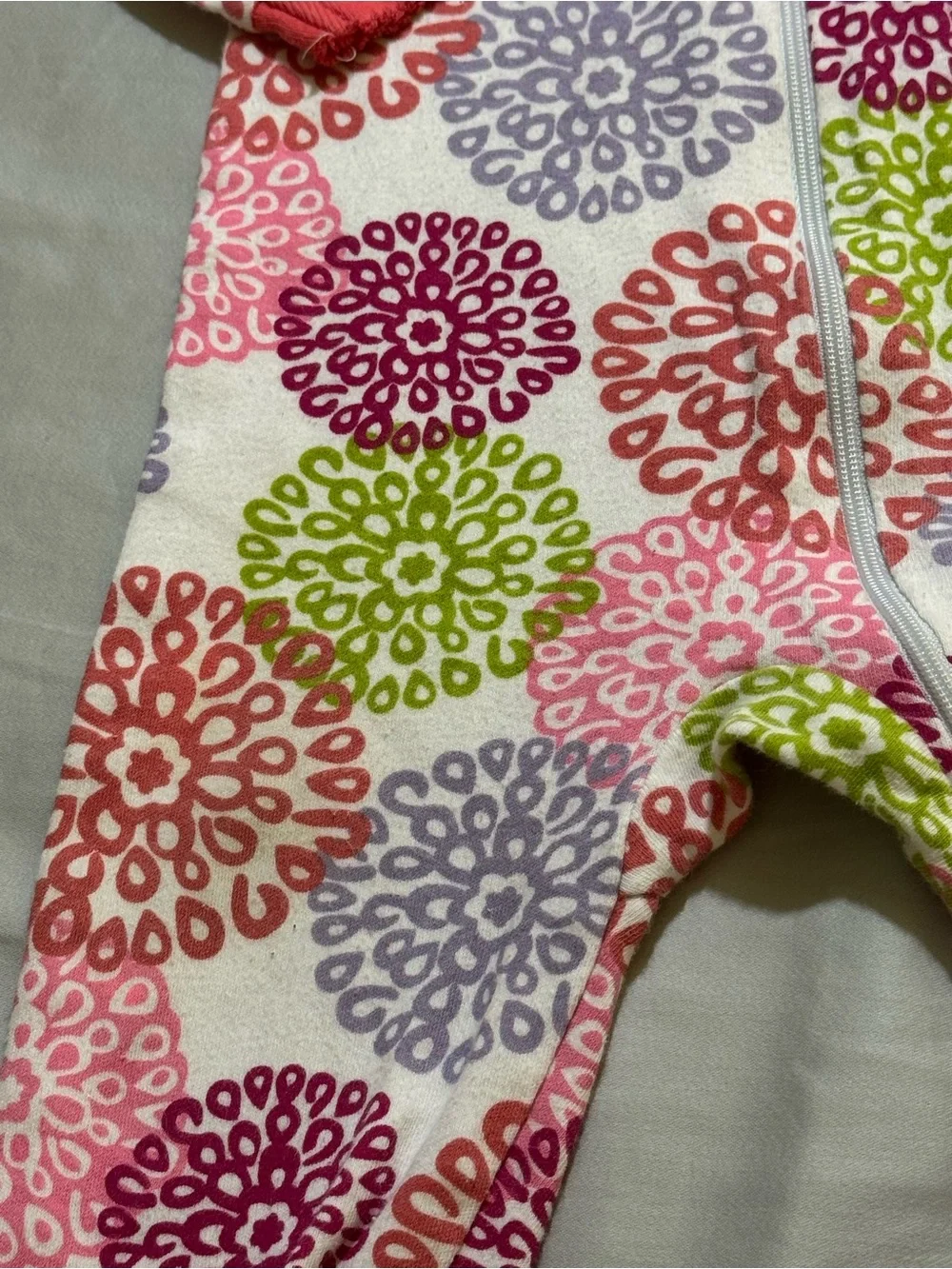 Faded Glory Floral Burst Footed Zip Sleeper Pajama Pink Green 6-9M